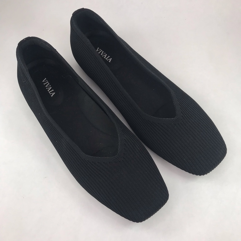 Vivaia Size 40 US 9 Margot 2.0 Square Toe V Cut Washable Flats Black